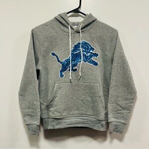 Detroit lions girls sequin glitter Gray Hoodie with Blue Lion logo size 12